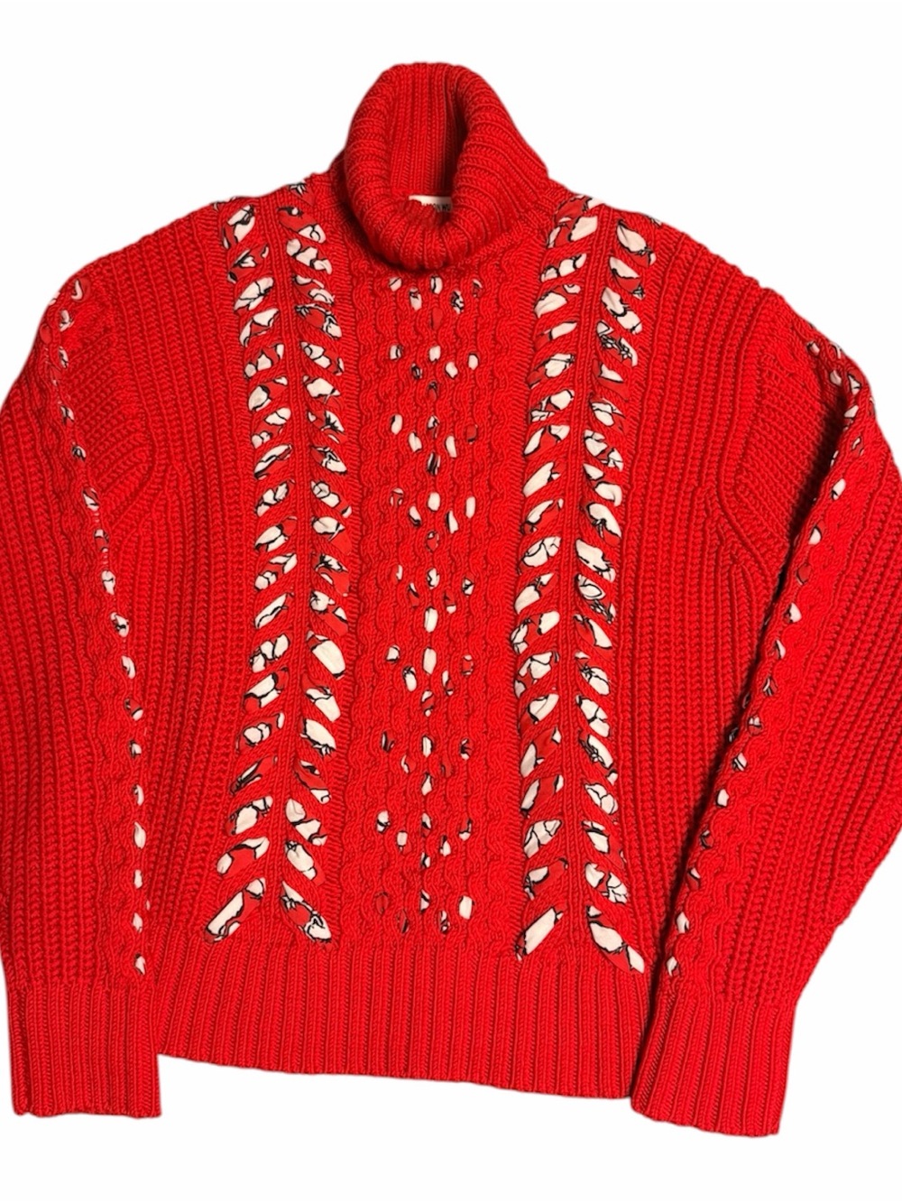 Jason Wu Red Openwork Cable Turtleneck Sweater